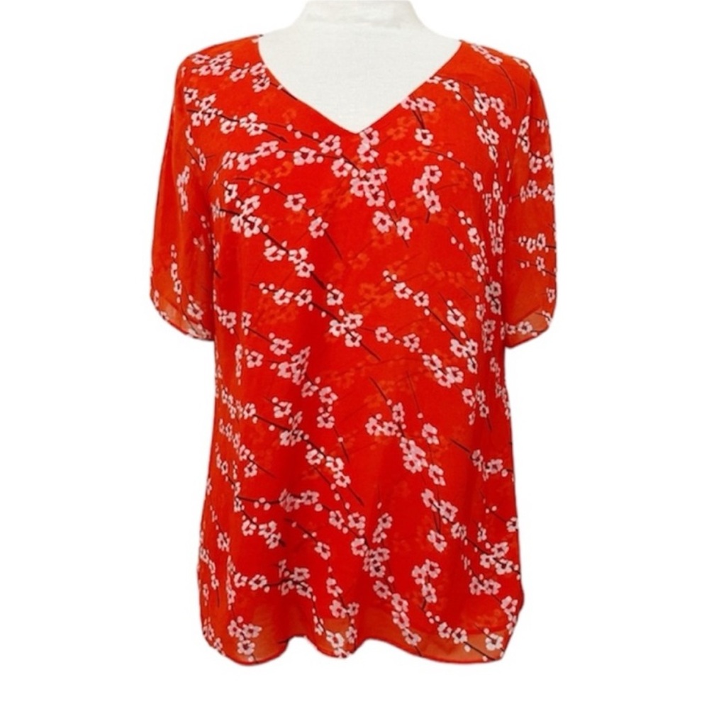 CAbi Red Floral Women's Top